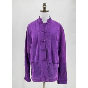 Shanghai Tang Purple Leather Silk Lined Mandarin Collar Jacket Sz 12